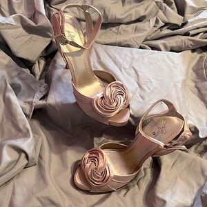 Beautiful Nude Satin Peep Toe Heels